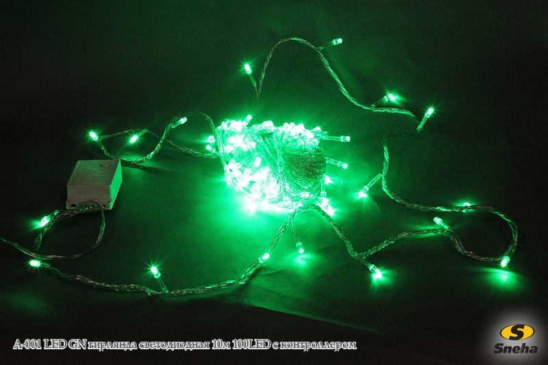 A-001 LED GN гирлянда светодиодная 10м 100LED с контроллером Улыбка Света